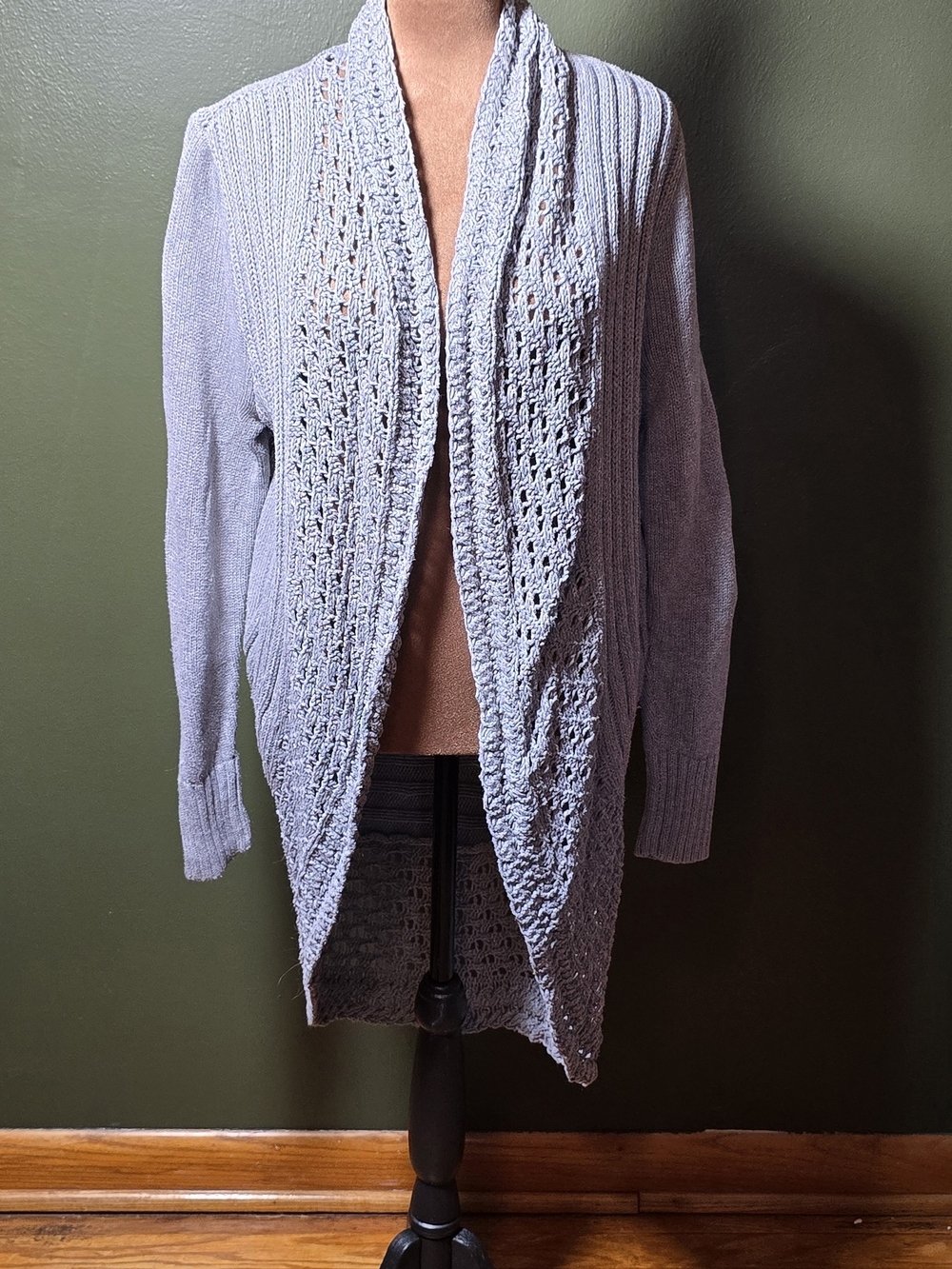 Eddie Bauer Open Front Gray Cotton Knit Cardigan